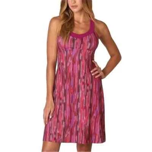 Prana Shauna V-Neck Racerback Mini Dress with Shelf Bra Womens Small Pink Multi - Picture 1 of 8