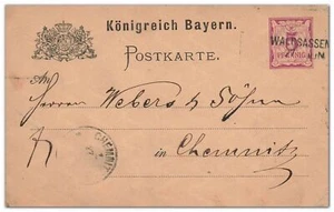 Bayern Ganzsache 5 Pf. seltener Aushilfsstempel Waldsassen Oberpfalz - Chemnitz - Bild 1 von 2