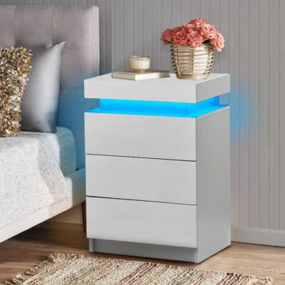 CLIPOP Comodino led bianco 3 cassetti moderno camera da letto arredo armadi laterali nuovo