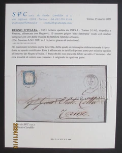Italy cover 1863 - Sass # 11e - 15c stamp - CV £2876 + Certificate ~ Used - Picture 1 of 2