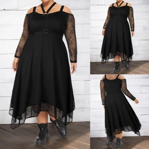Plus Size Womens Lace Cold Shoulder Midi Dress Cocktail Party Evening Dresses - Picture 1 of 12