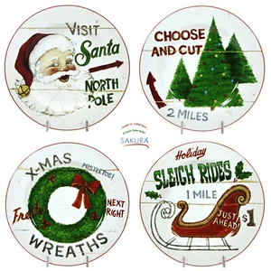 Sakura SIGNS OF CHRISTMAS 8.25" Dessert Plate Set 4Pc David Carter Brown NIB  - Picture 1 of 12