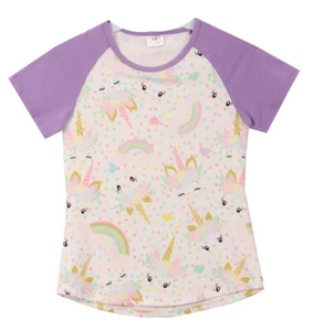 Camiseta Top Camiseta Informal Niña Manga Corta Lila Unicornio Polka 2-8 - Imagen 1 de 4