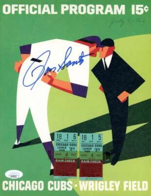 Ron Santo JSA Signed 1966 Chicago Cubs Program vs Pirates with Tickets Autograph - Image 1 of 2