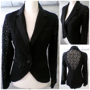 Y2K Christina Ehrlich Black Sheer Lace Satin Blazer 4 M Steampunk Whimsigoth - Picture 1 of 15