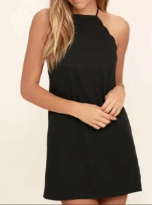 Lulu’s Endlessly Endearing Black Scallop Mini Dress Size S Halter Neck Party - Picture 1 of 9