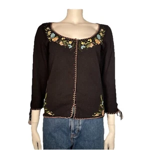Betsey Johnson Vintage Knit Embroidered Cardigan Black Size L - Picture 1 of 9