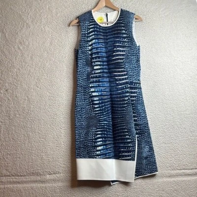 Vestido midi asimétrico estampado cocodrilo azul blanco Reed Krakoff para mujer talla 4 Foto 1 de 4