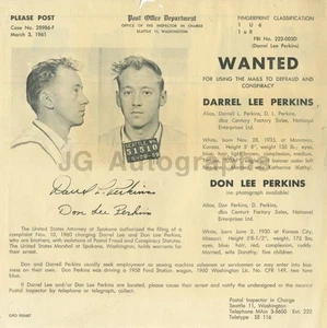 Aviso buscado - Don Lee Perkins/fraude y conspiración postal - Seattle, WA - 1961 - Imagen 1 de 1