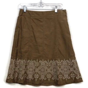 Ann Taylor Tan Corduroy Embroidered A-Line Skirt Womens Size 4 Side Zip - Picture 1 of 8