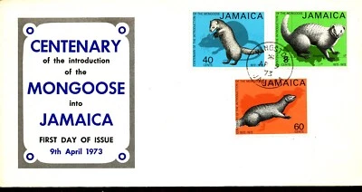 FAUNA ANIMALS MONGOOSE SET & S/S 1973 JAMAICA 2 FDC - Image 1 of 2