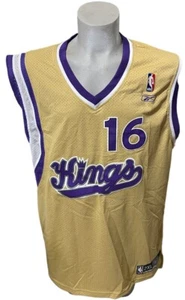 EUC Peja Stojakovic Sacramento Kings Jersey 2XL Reebok Gold Purple XXL Length +2 - Picture 1 of 4