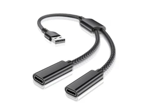 USB Male to Dual USB-C Female Splitter Cable,Double Type-C Port Charger Adapter - Picture 1 of 7