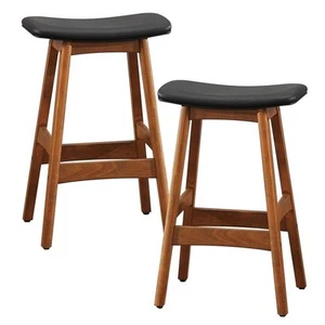 Poindexter PU Upholstered Saddle Barstool (Set of 2), Black - Picture 1 of 6
