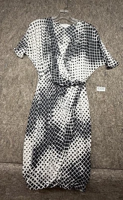 Vestido MaxMara Mujer Midi Negro Blanco Geométrico Imitación Envolvente Elastizado 40 Hecho en Italia Foto 1 de 4