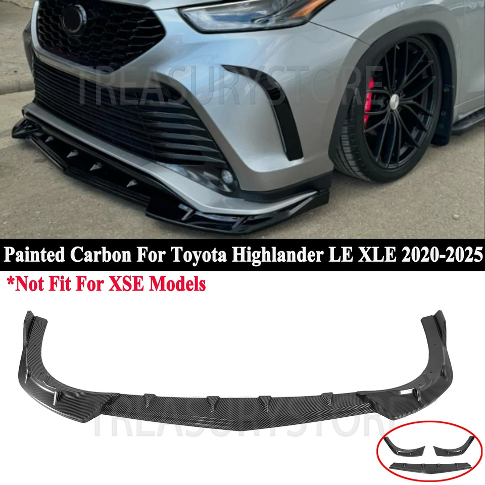 For Toyota Highlander LE XLE 2020-25 Carbon Fiber Front Bumper Lip Splitter Kit - Image 1 of 4