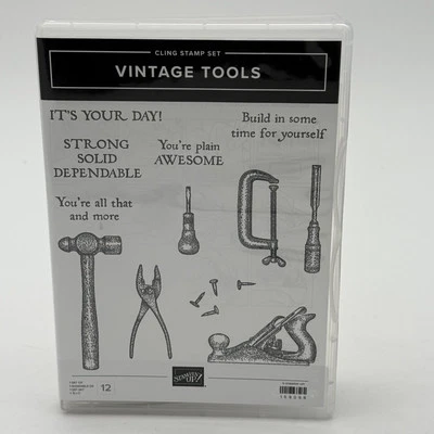 Stampin Up Vintage Tools Cling Stamp Set  Masculine Strong Solid Dependable NEW - Image 1 of 2