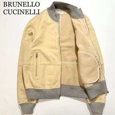 Brunello Cucinelli Leather Jacket Boa Lining Cashmere Size 50 Used - Image 1 of 4