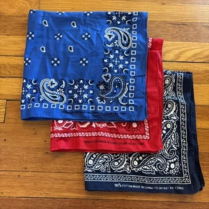 Vtg Lot 3 Bandana Color Fast Multi-Designs Handkerchief Cotton Paisley Red Blue - Picture 1 of 22