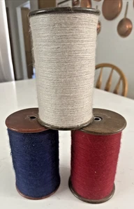 Lot of 3 Vintage Mill Spool Bobbin LESTERSHIRE Yarn NY 1903-51 Red/White/Blue - Picture 1 of 13