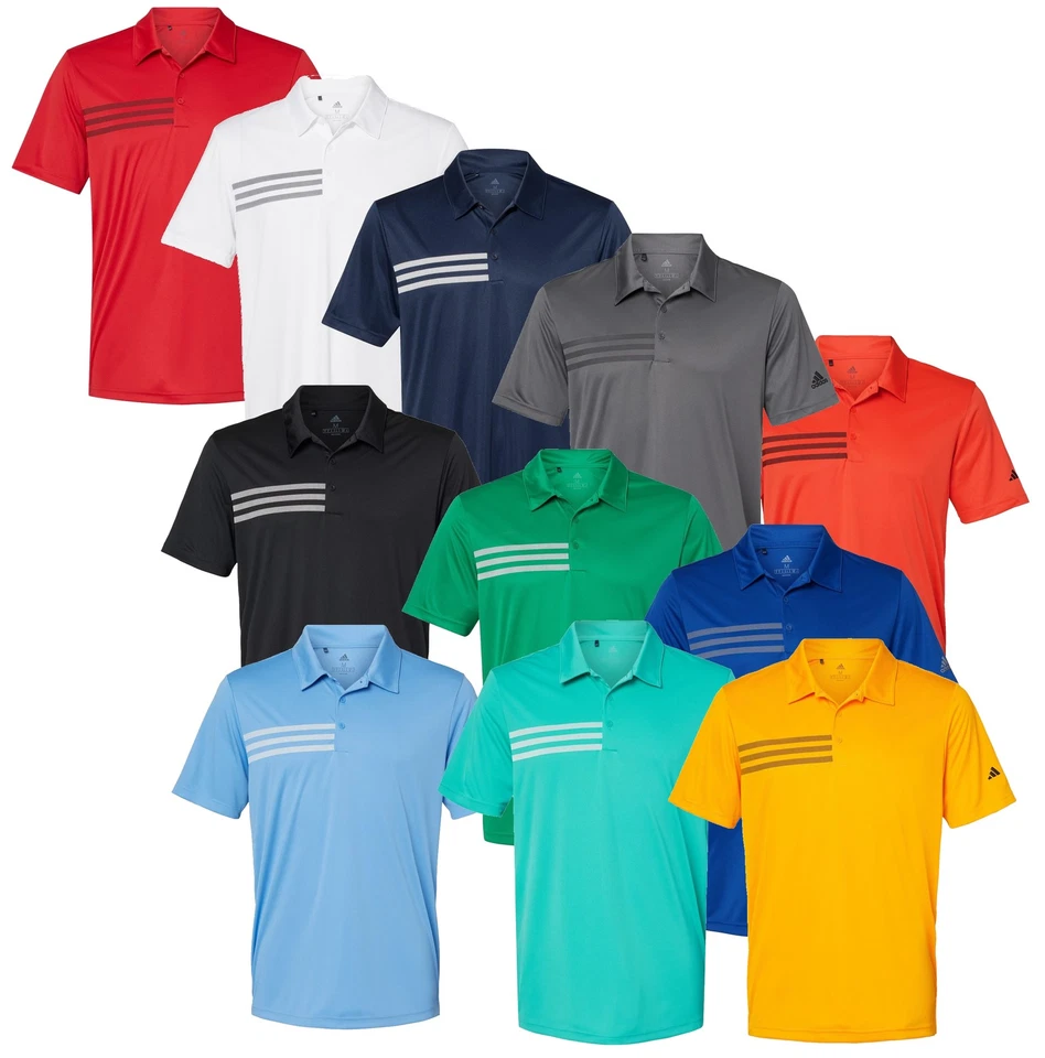Camisa polo de golf Adidas de 3 bandas en el pecho para hombre - A324 - Nueva Foto 1 de 1