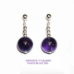 PENDIENTES de AMATISTA 1ª CALIDAD y PLATA de ley 925 + Estuche. Nuevos - Imagen 1 de 2