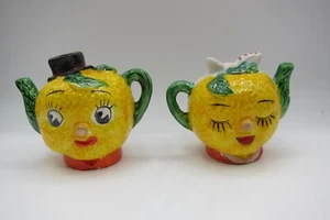 Vintage Hand Painted Lemon Face W/ Kerchief & Top Hat Salt & Pepper shakers - Picture 1 of 13