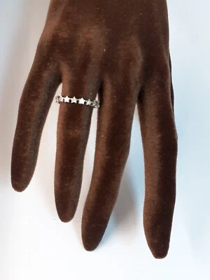 anello fedina argento 925 rodiato anallergico zirconi bianchi misura 16 stelle - Immagine 1 di 3