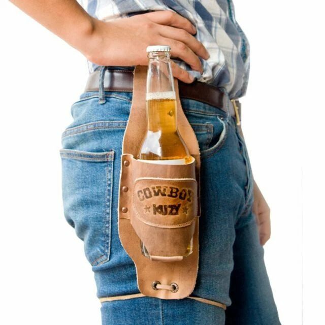 Cowboy Kuzy Beer Holster by Hide & Drink - 100 Handmade Leather Brown