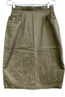 Falda lápiz de algodón topo de colección de los años 50 espalda metal cremallera cinturón plisado para mujer S 28W Foto 1 de 4