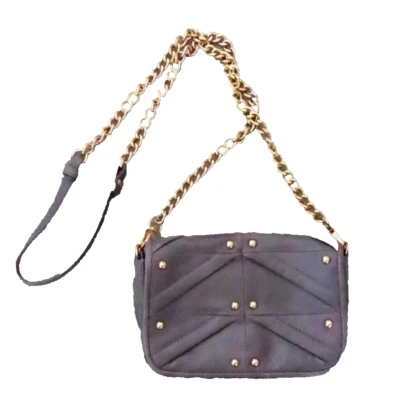 BADGLEY MISCHKA Light Distressed Gray Leather Chain Link Crossbody Shoulder Bag - Image 1 of 4