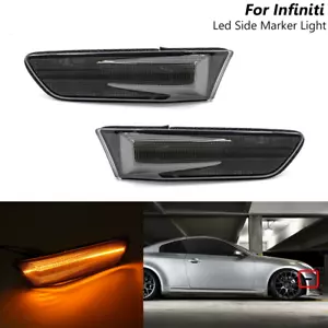 For 03-07 Infiniti G35 Coupe Smoke Amber LED Front Bumper Side Marker Light Pair - Picture 1 of 6