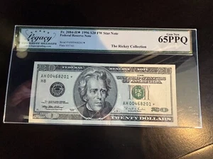 DBR 1996 $20 FRN St. Louis STAR Gem Fr. 2084-H* Legacy 65 PPQ Serial AH00468201* - Picture 1 of 2
