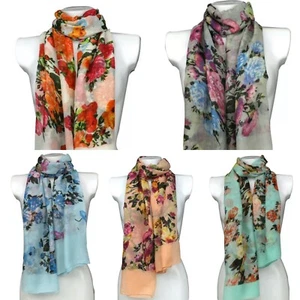 Flowers Design Floral Viscose Large Ladies Scarf Shawl Sarong Wrap - Picture 1 of 6