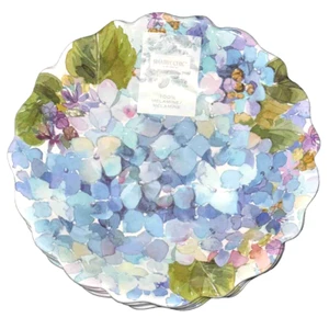 x4 Shabby Chic Hydrangea Melamine Coupe Bowl/Plate Set Blue Purple Floral Summer - Picture 1 of 5