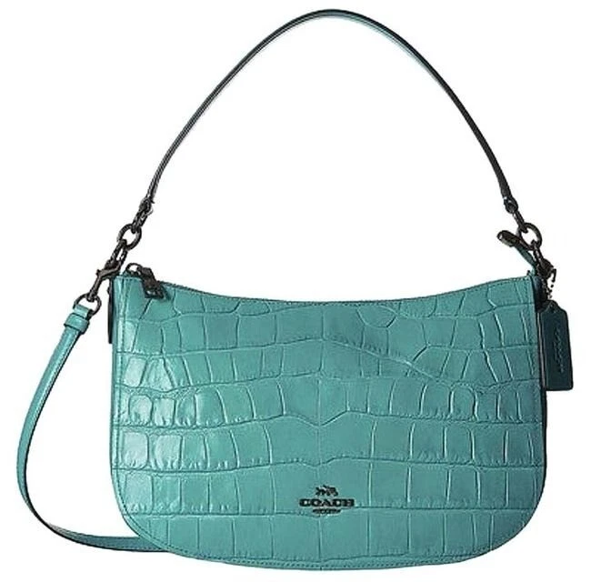 Coach 37733 Chelsea Turquoise Croc Leather Crossbody Shoulder Bag