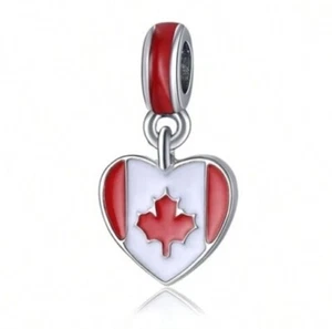 Flag of Canada Heart Shaped Silver Dangle Charm  Shipped With Box Brand New - Picture 1 of 4