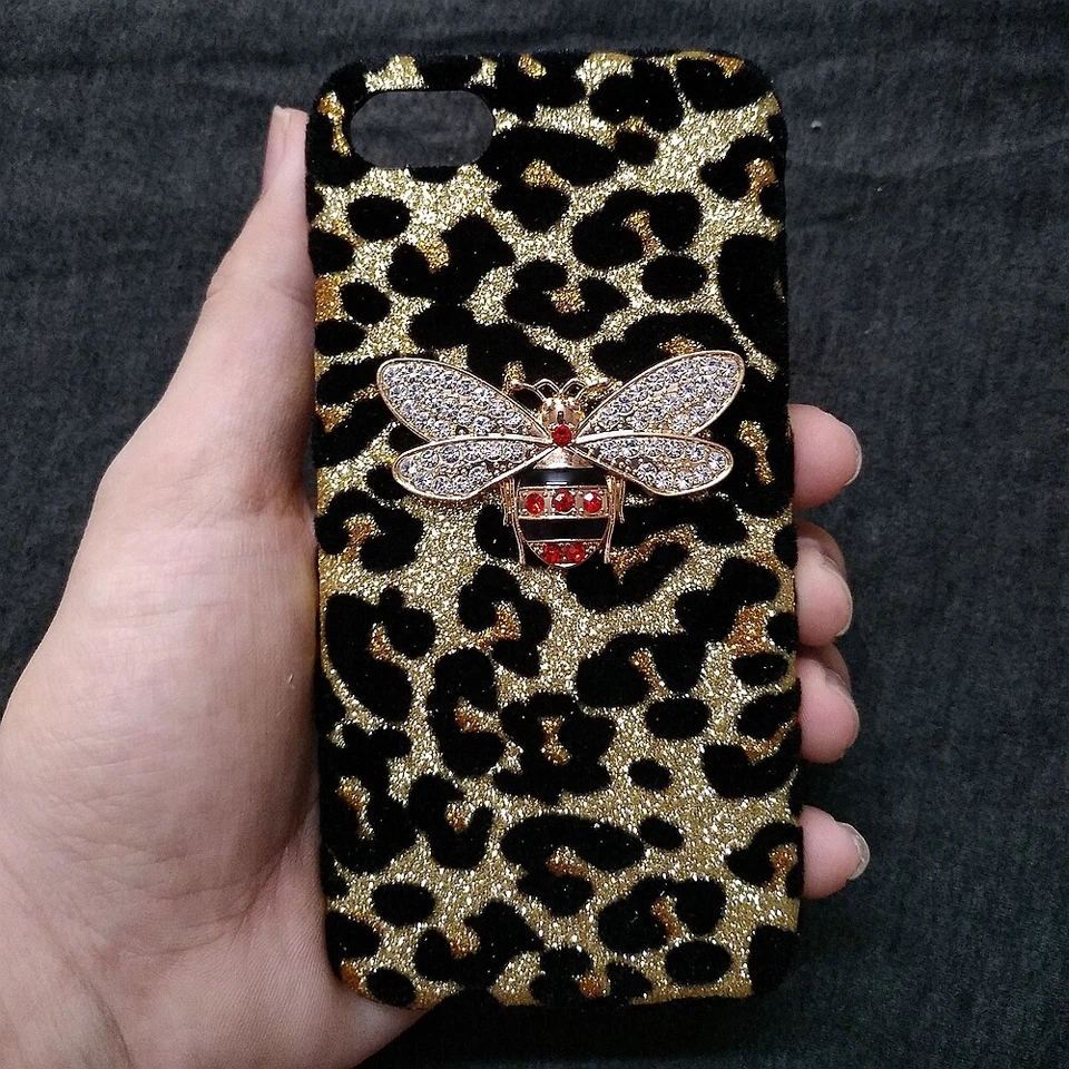 3D Bling Deluxe Shiny Leopard Rhinestone Bee Back Hard Case Cover for Phones - Image 1 of 1