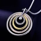 Fashion Design Circles Big Pendant Necklaces For Women Rhinestone Gold SIlver
