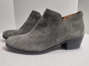 Naturalizer Zarie Women's 9.5 W Gray Suede Zip Block Heel Booties - Picture 1 of 10