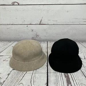 J. Crew Wool Bucket Hats Black Tan One Size Set of two Preppy Chic Womens 61303 - Picture 1 of 6