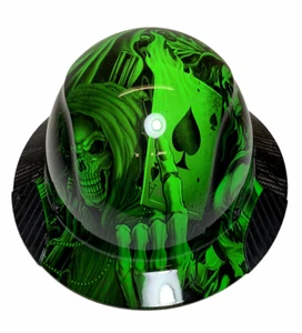 Black and Green Ace of Skulls Lift DAX Fifty 50 Carbon Fiber Full Brim HardHat - Picture 1 of 10