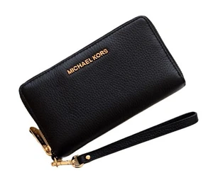 Michael Kors Geldbörse Portemonnaie JET SET TRAVEL LG FLAT MF PHONE CASE schwarz - Picture 1 of 6