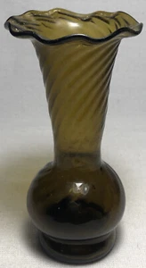 6” Vintage Handblown Glass Bud Vase Amber Ruffled Edge - Picture 1 of 5