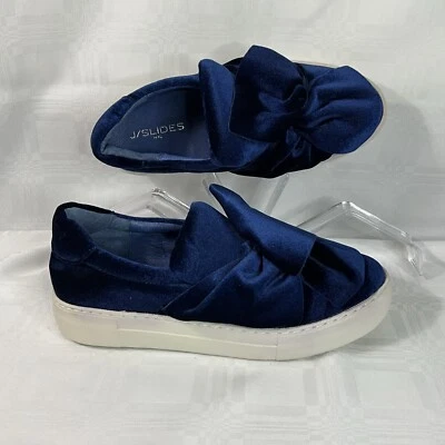 J/Slides NYC Lazo Anudado Azul Terciopelo Para Mujer Sin Cordones Talla 8.5 M Foto 1 de 4