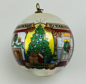 Vintage Christmas Ornament "From Our House To Your House" Satin Ball Unbreakable - Picture 1 of 5