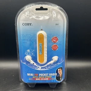 Coby CX61 Mini FM Pocket Radio w/ Neck Strap Built In Clock w/ Earphones NEW - Picture 1 of 8