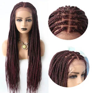 Hand Tied Lace Front Box Braided Lightweight Women Wigs Synthetic 34" Long Hair - Picture 1 of 24