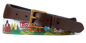 $198 New 34” Polo Ralph Lauren Bear Double RL Western Needlepoint Medium Belt 34 - Picture 1 of 20