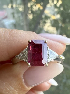 Elegant Platinum Natural Ruby & Diamond Ring 3.33tcw - Image 1 of 4